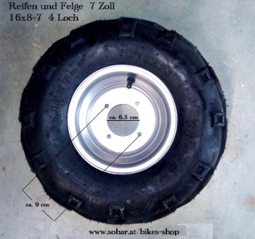 Reifen mit Felge 4 Loch  7 Zoll 16x8-7